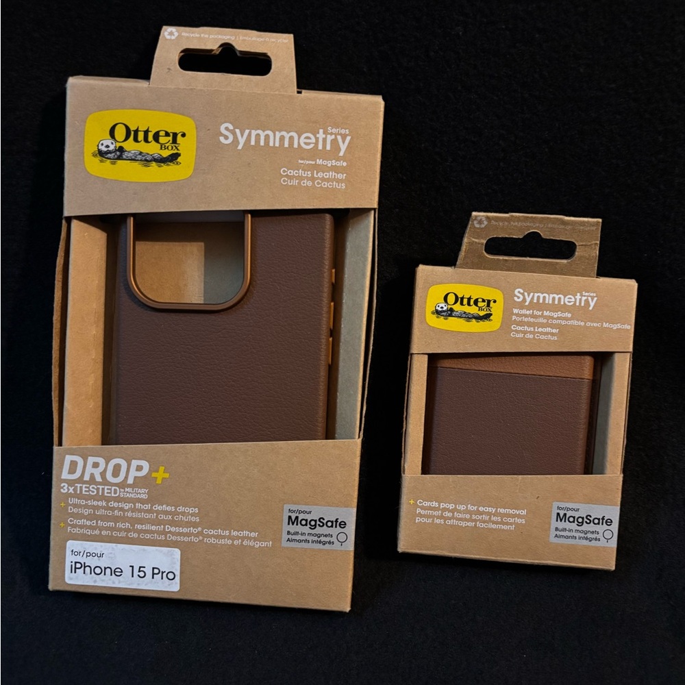 Iphone 15 pro case and Magnet Wallet Matching Set Brown Cactus Leather